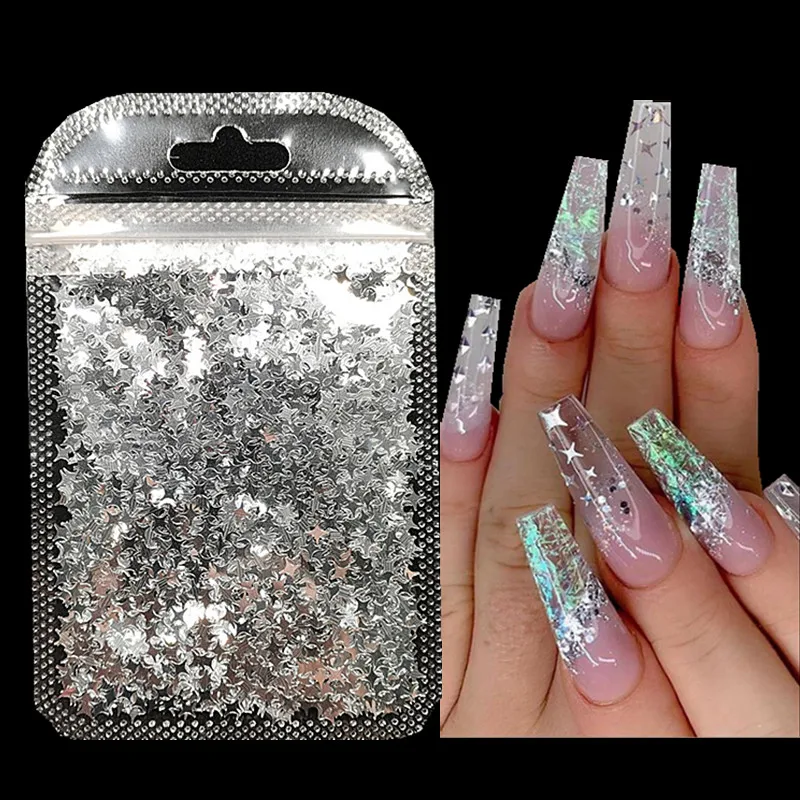 Золотистый серебристый голографический Блестящий лазерный четырехконечный