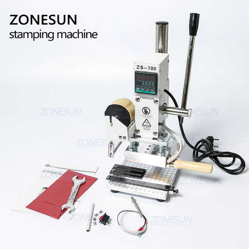 ZONESUN ZS100 ручная машина для тиснения логотипа из ПВХ кожаной бумаги горячего