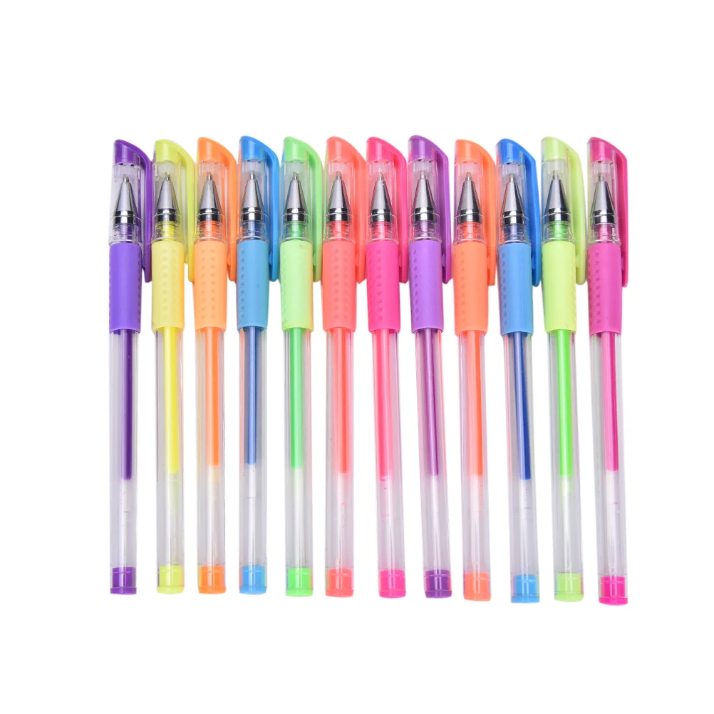 12PCS Gel Pen Set Refills Metallic Pastel Neon Glitter Sketch Drawing Color Pen School Stationery Marker for Kids Gifts