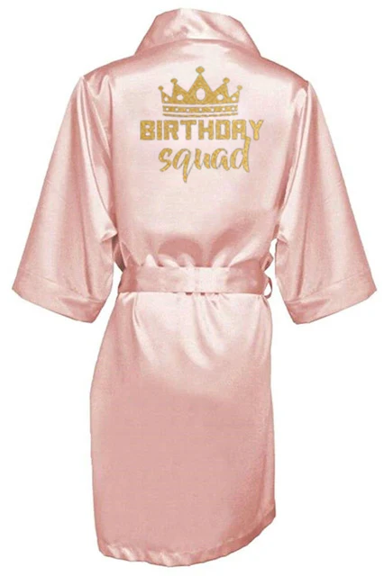 Birthday Party Queen&Squad Robes Satin Pajamas Robe Dressing Gown Pajamas gold writing kimono robe 5