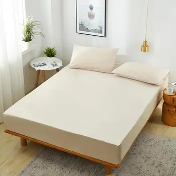 

Solid Color Waterproof Mattress Cover Bed Linens Bed Sheet with Elastic Band King Queen Full King size Fitted Sheet Bedsheet