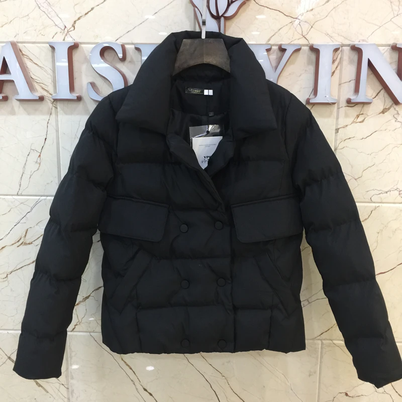 New Winter Women's Cotton-padded Jacket Double Brasted Turn Down Collar Outwear Lady's Short Jackets Coats Dark Pink