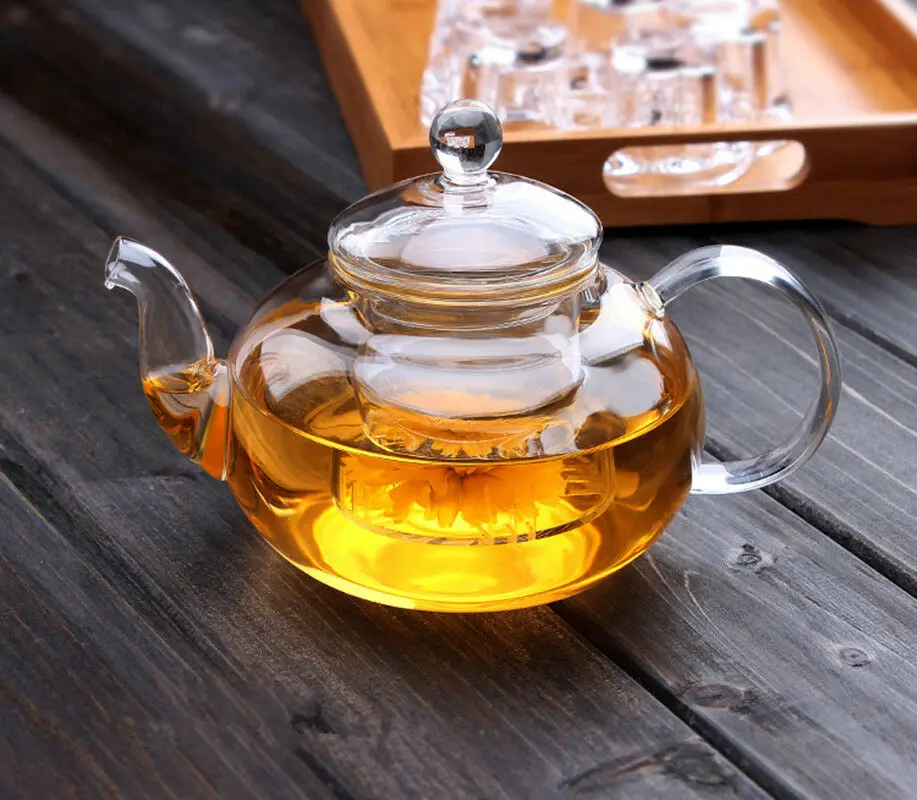 High Borosilicate glass Tea Pot Set Infuser Coffee Tea Leaf Herbal 6 Cups Warmer 