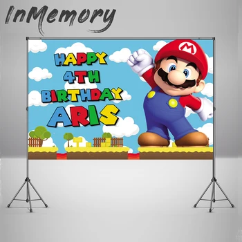 

Custom Super Mario Theme Photo Studio Banner Happy Birthday Party Baby Child Photo Background Photography Backdrops Quality