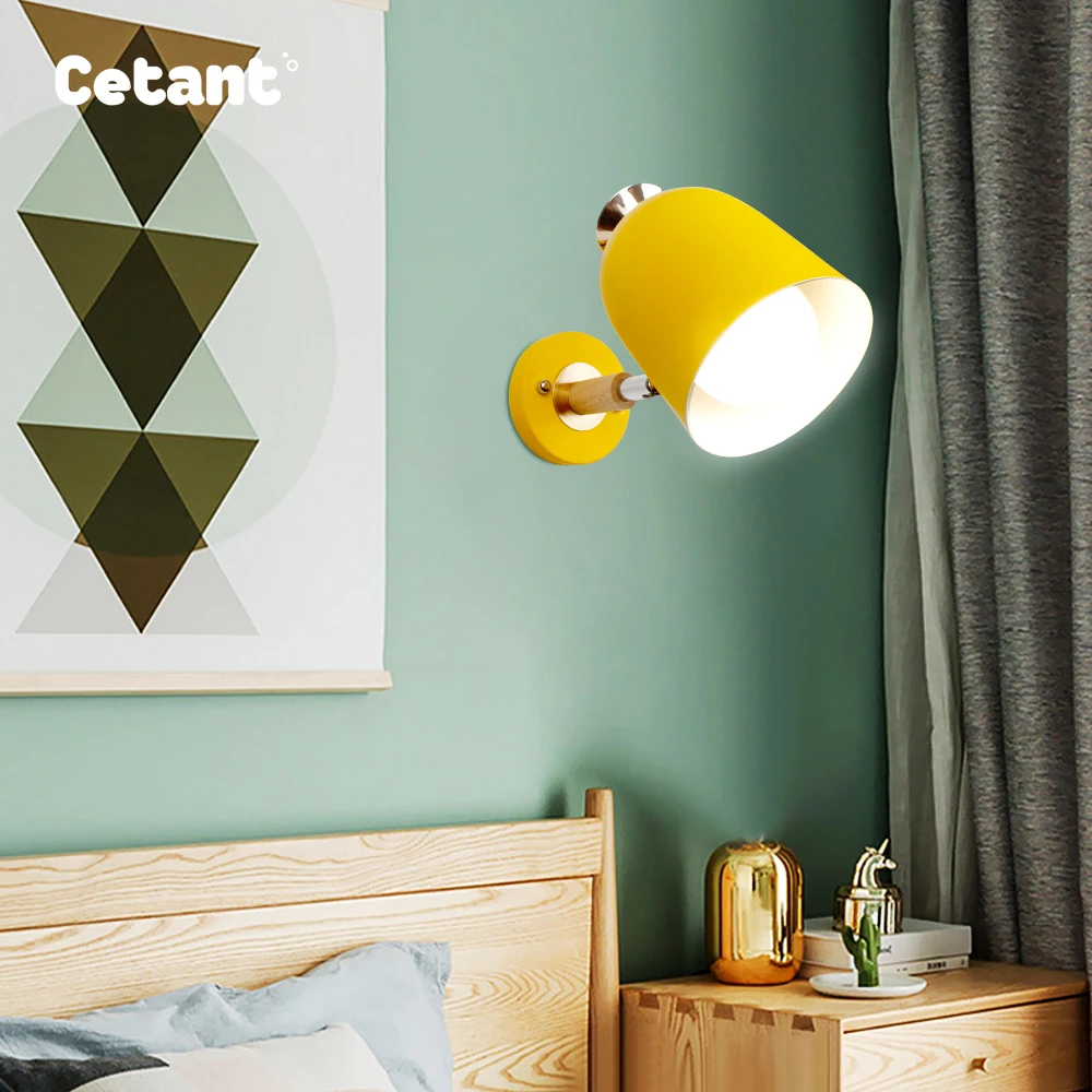 

Nordic Macaron Wall light Iron lampshade Iron base Log accessories Simple Creative Children's read Wall light E27 lamp holder