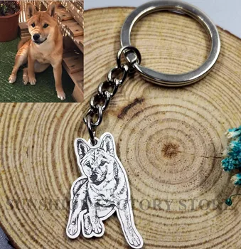 

Customize Pet Photo Keychain Sterling Silver Dog Tag Key Chain For Memorial Best Gift Personalized Pet Animal Keyring