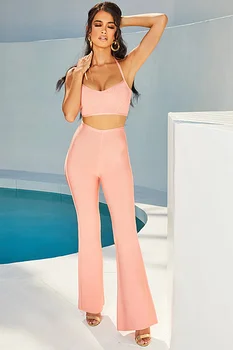 

High Quality Pink 2 Pieces Set Rayon Bandage Set Club Party Set