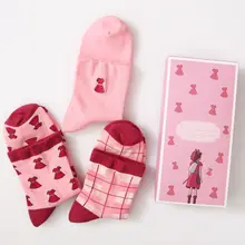 3 пары вышитых хлопковых рождественских носков с подарочной коробкой Японский Корейский стиль розовые носки Забавные милые Calcetines Mujer 117