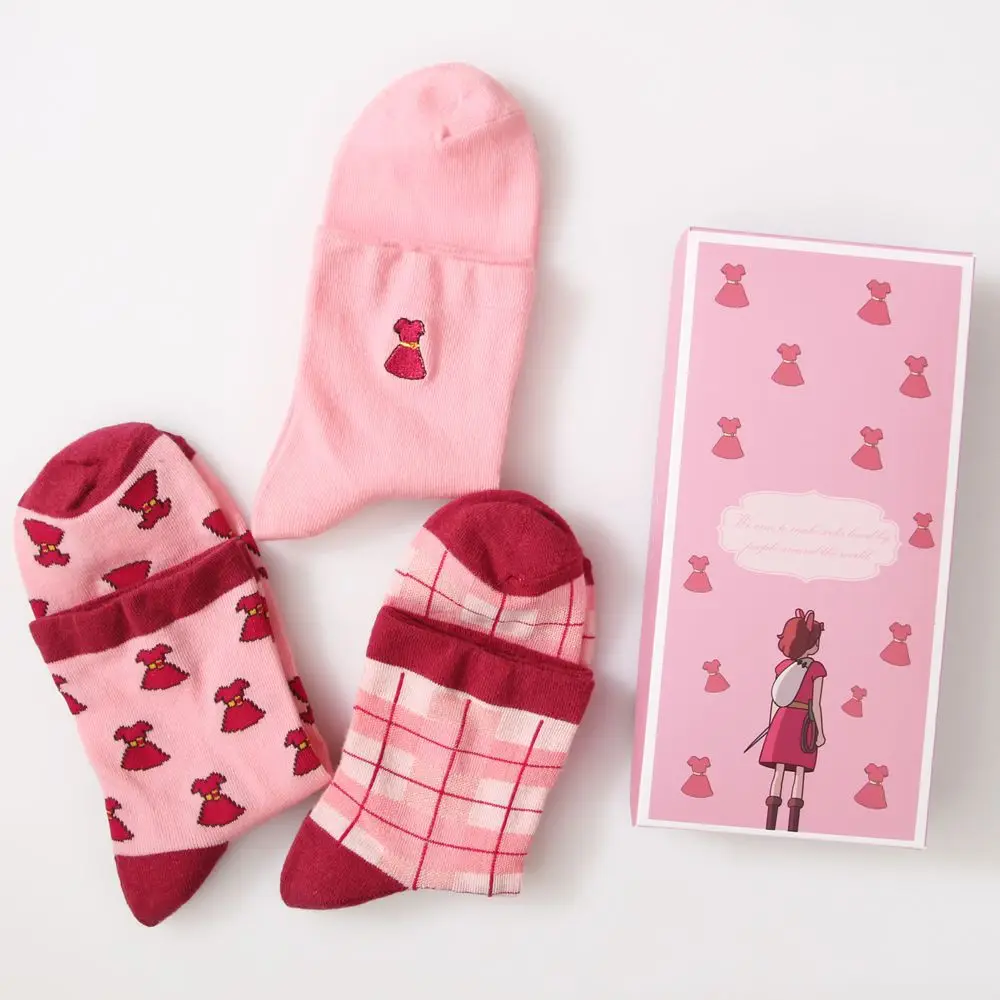 

3 Pairs Embroidered Cotton Christmas Socks with Gift Box Japanese Korean Style Pink Socks Funny Cute Calcetines Mujer 117