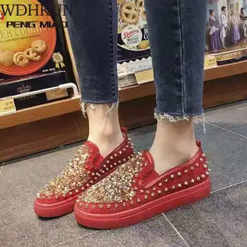 

WDHKUN High Quality Women Bling Flats Sequins Crystal Studded Slip On Lazy Loafer Flat Round Toe Rhinestone Shoes Causal Loafers