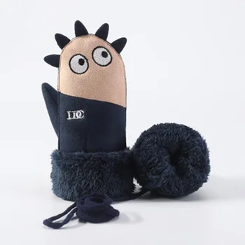 

Children's Gloves Winter Warm Thick Cashmere Cartoon Penguin shark Suede Leather Gloves Boy/Girl Hanging Neck Ski Mittens H29