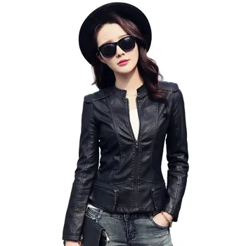 

Faux Leather Jacket Female 2020 New Spring Autumn Basic Pu Leather coat Office Lady Slim Biker Jacket Streetwear Outerwear