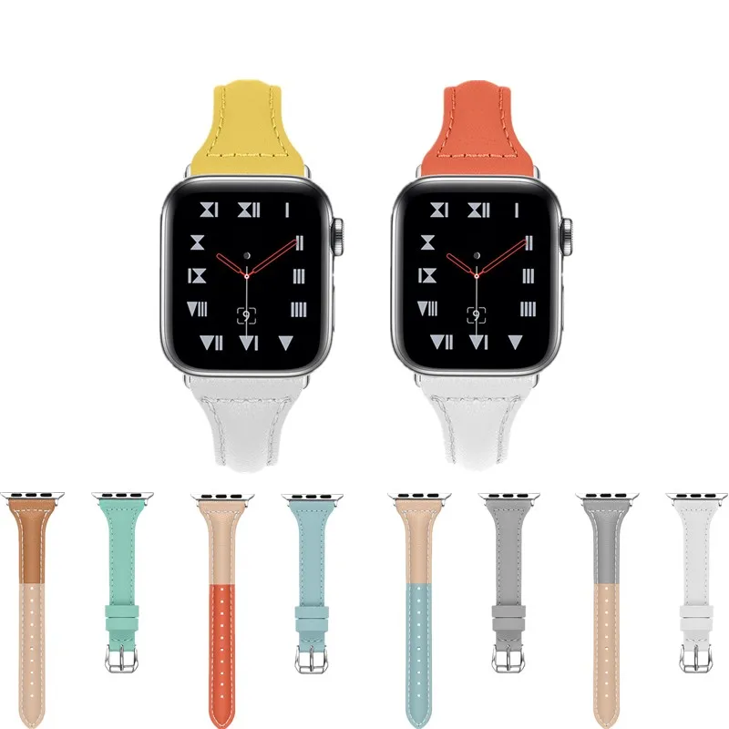 

Genuine leather Replacement Strap for apple watch band 4 Contrast color Bracelet Smart accessories for iwatch 3/2/1 44 40 38 42m