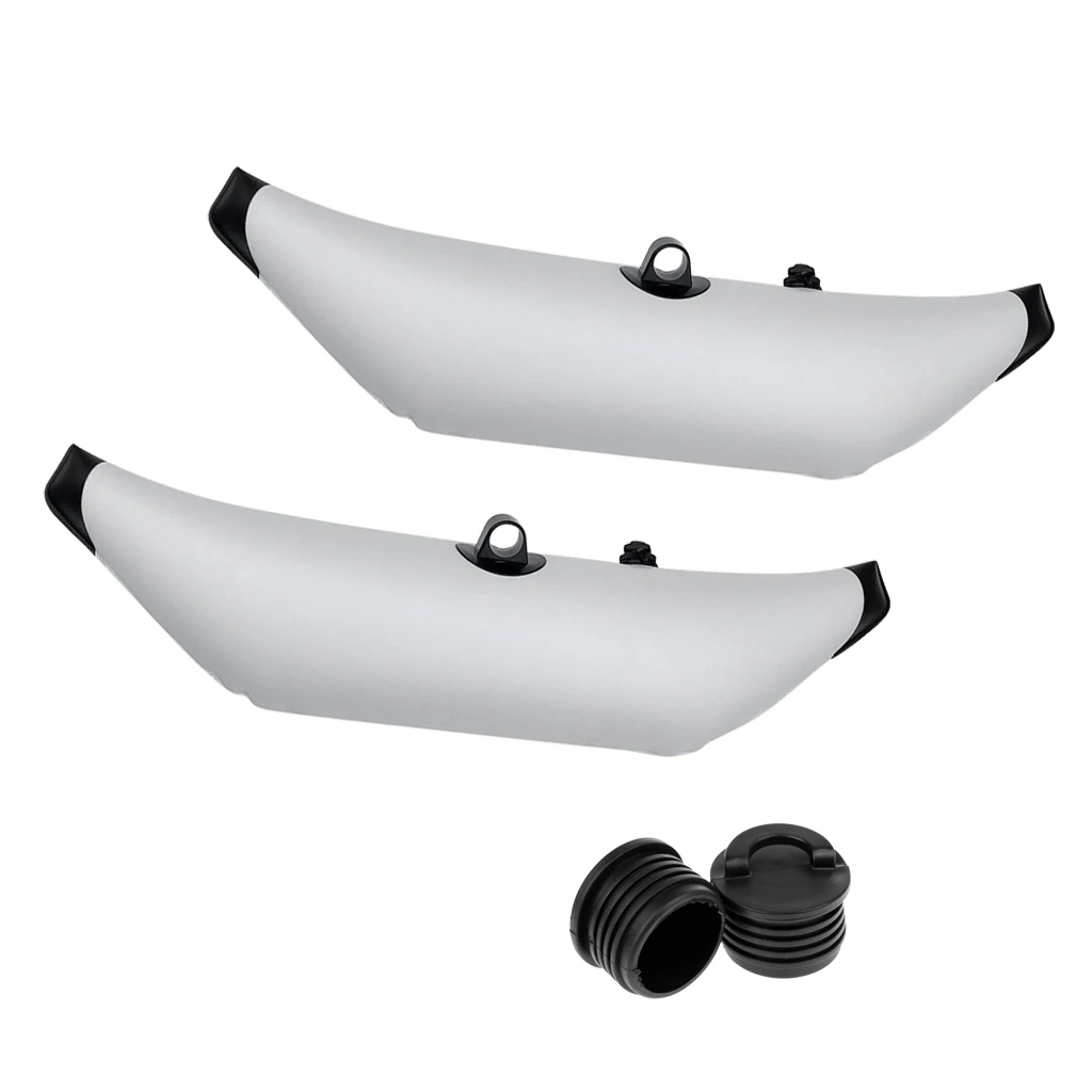 Pack 2 White Kayak Standing Inflatable Outrigger Stabilizer Water Buoy with 4 Repair Patches and 2 Scupper Plugs
