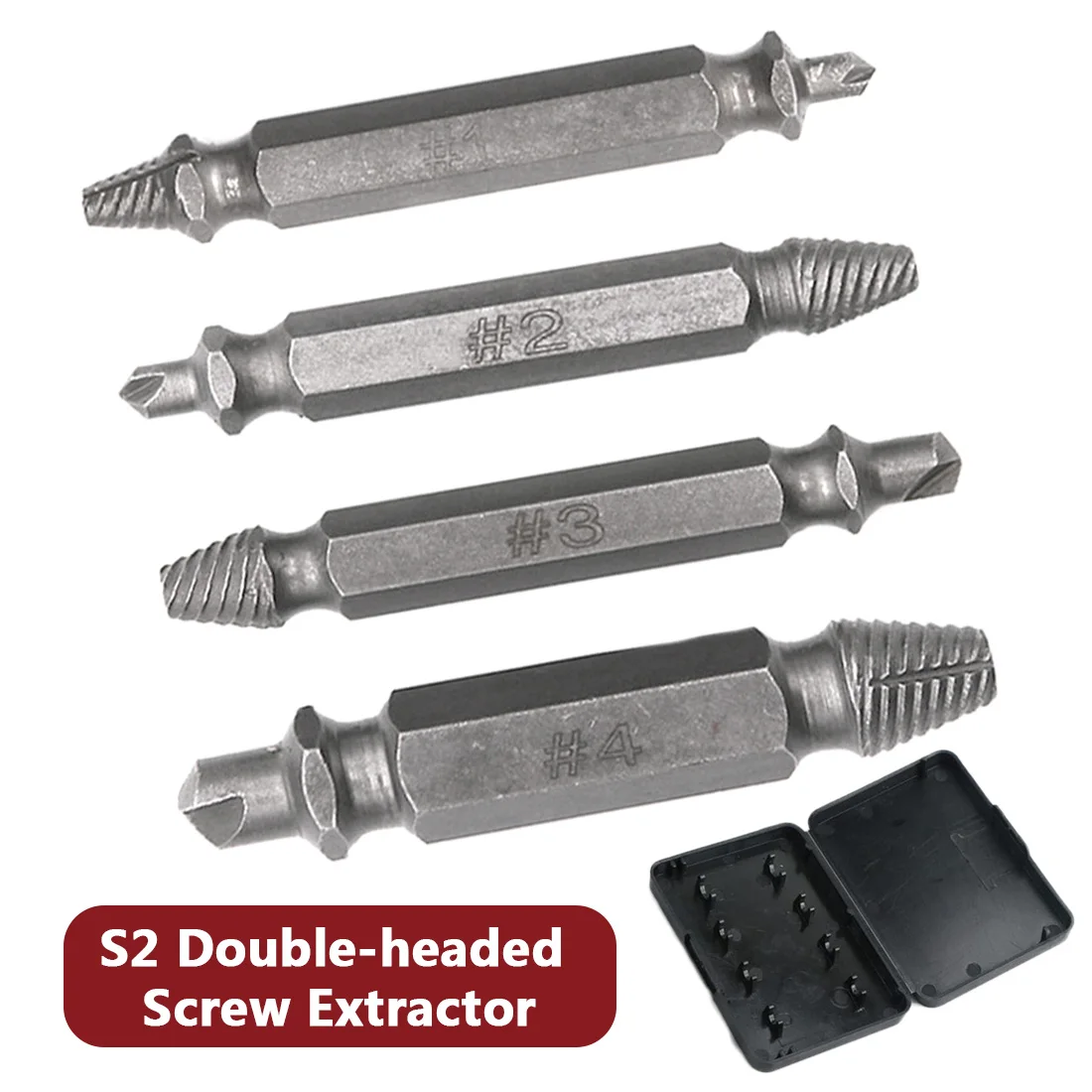 

4pcs/set High Speed Steel Double Head Breakage Screw Extractor Remove Broken Bolt Tool Damaged Damaged Screw Extractor