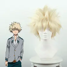 Perruque de Cosplay courte My Hero Gym No Hero Bakugou Katsuki Bakugo, perruque en lin Blonde résistante à la chaleur