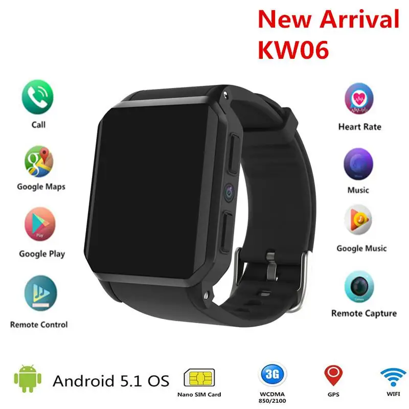 

KW06 Smart Watch 1.54 Inch MTK6580 Quad Core 1.3GHZ Android 5.1 3G Smart Watch 460mAh 0.3 Mega Pixel Heart Rate Monitor