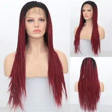 Харизма Омбре Красный парики термостойкие волокна волос синтетический парик фронта шнурка с детскими волосами для женщин длинный ящик Плетеный парик