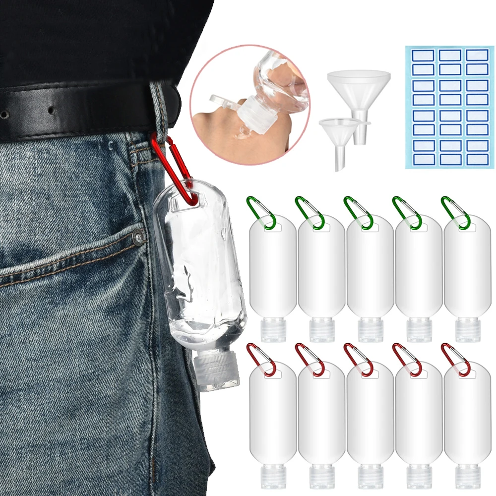 1 Set Clear Refillable Gel Bottles With Holder Keychain Buckle Funnels Labels Travel Hand Sanitizer Split For Children | Красота и