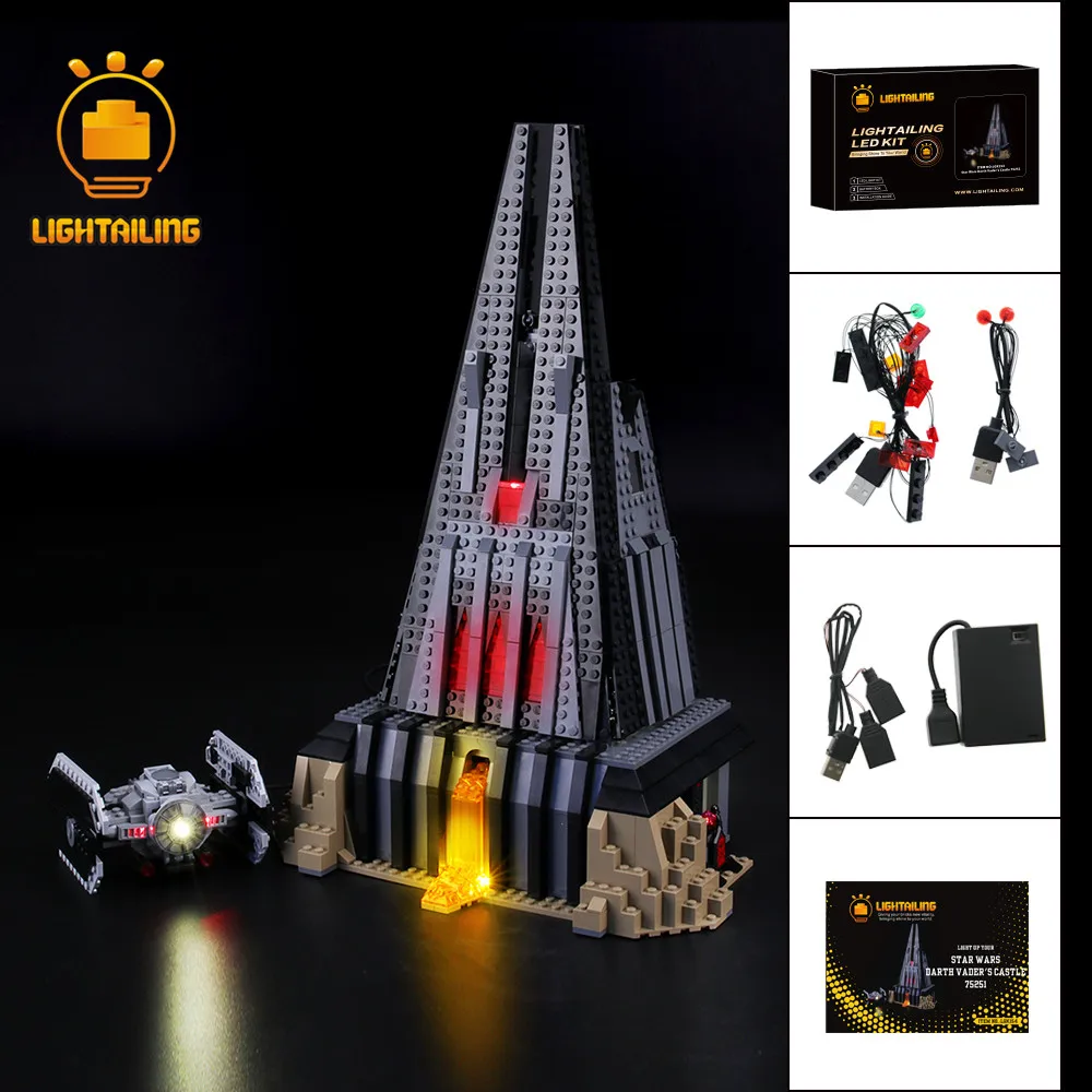 LIGHTAILING светодиодный светильник, комплект для серии Звездных войн, замок Дарта Вейдера, строительный блок, светильник, совместимый с 75251
