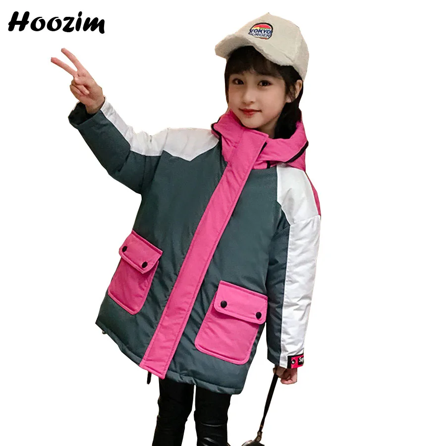 

High Street Colorblock Quilted Jacket Girls 4-13 Years Fashion Hooded Thick parka Children Winter Gorgeous Outerwear Coat Girls