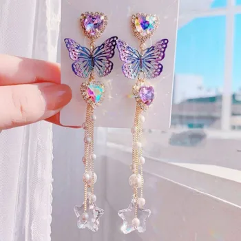

Zeojrlly Metal Trendy Bowknot Women Dangle Earrings New Butterfly Long Tassel Earrings Female Simple Sweet Love Pendant