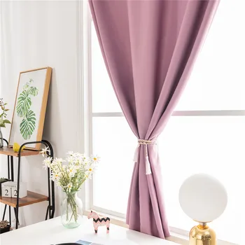 

Velcro Strap Punch-free Installation Blackout Curtain Dust-proof Solid Drapes for Kitchen Bedroom Living Room Window 5 Colors