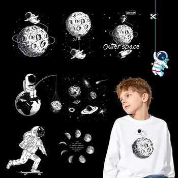 

Iron on Transfer Astronaut Patch Moon Applique Heat Transfer Vinyl Space Patches Stickers Kids Stripes on Clothes Thermal Press