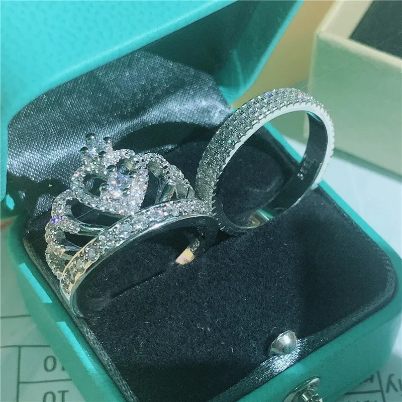Choucong, женские кольца в виде короны, наборы, Pave AAAAA cz, 925 пробы, серебряные обручальные кольца для женщин, вечерние ювелирные изделия