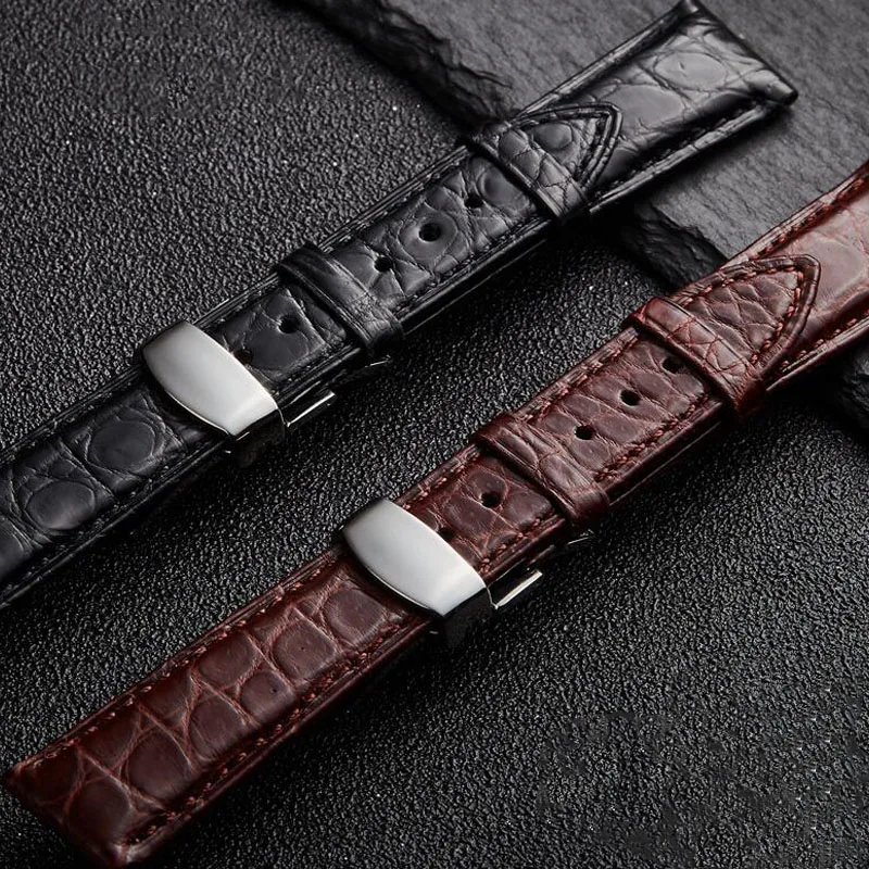 Double Sided Crocodile Genuine Leather Watchband 14mm -22mm Watch Band Alligator Watch Strap Band With Butterfly Buckle