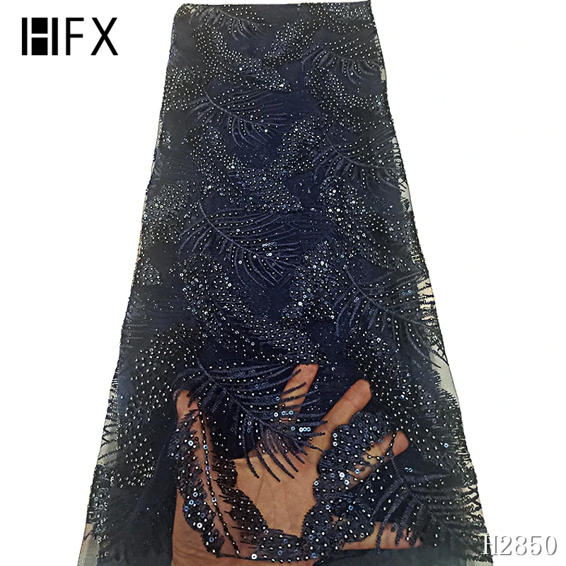 HFX африканская французская кружевная ткань высокого качества вышитая кружевная тюль с блестками gliter нигерийские кружева с сеткой для вечерней вечеринки X2851