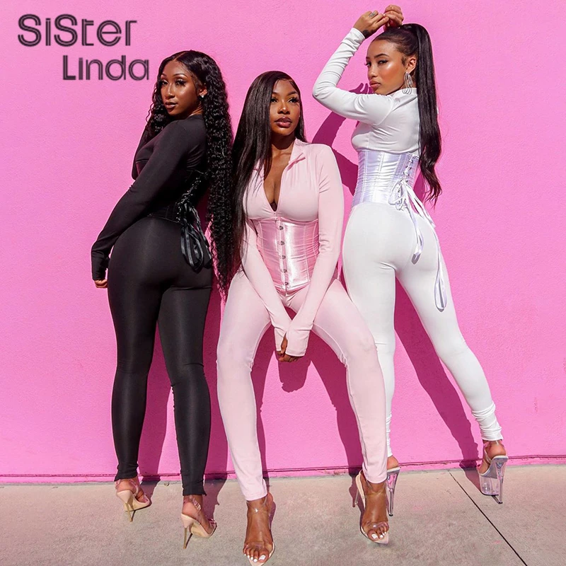 Sisterlinda Long Sleeve Jumpsuit Corset Two Piece Workout Activewear Set Women Elasticity High Girdle Bandage Zip Rompers Outift Sisterlinda Long Sleeve Jumpsuit Corset Two Piece Workout Activewear Set Women Elasticity High Girdle Bandage Zip Rompers Outift