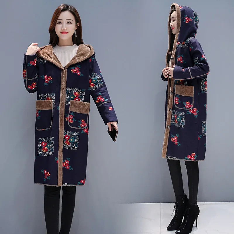 

Photo Shoot 2019 Autumn And Winter Elegant Dignified Women's Fashion WOMEN'S Dress Long Knee Overcoat plus Velvet Ethnic-Style P