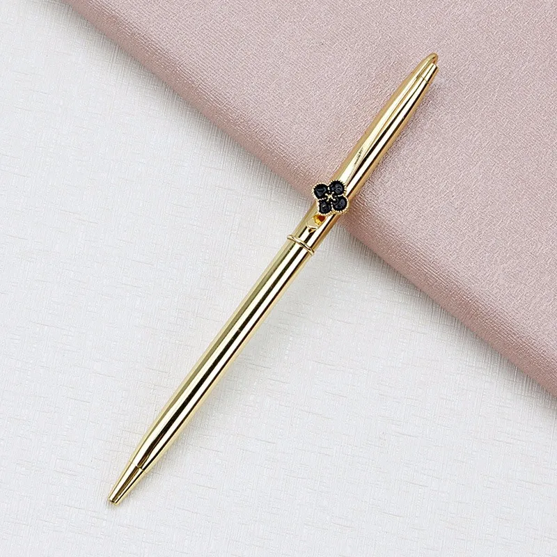 Стиль четырехлистный клевер шариковая ручка красочные роскошные рекламные металлическая подарочная ручка обучение школьные канцелярские принадлежности - Цвет: Gold