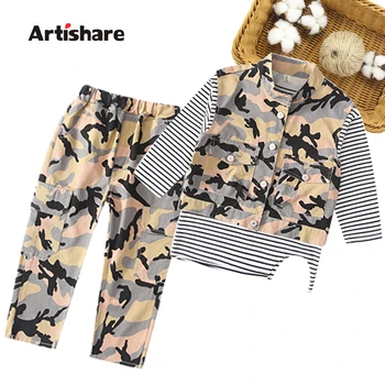 

Teenage Girls Clothing Camouflage Costume For Girls Vest + Tshirt + Pants Clothes For Girls Casual Style Children's Clothing