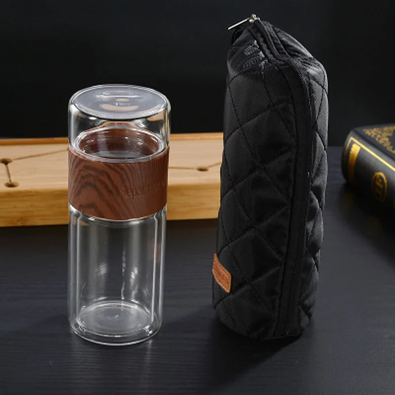 

230ml Glass Water Bottle With Bag High Borosilicate Double layer Tea Water Bottle Infuser Tumbler Drinkware Smart Bottles