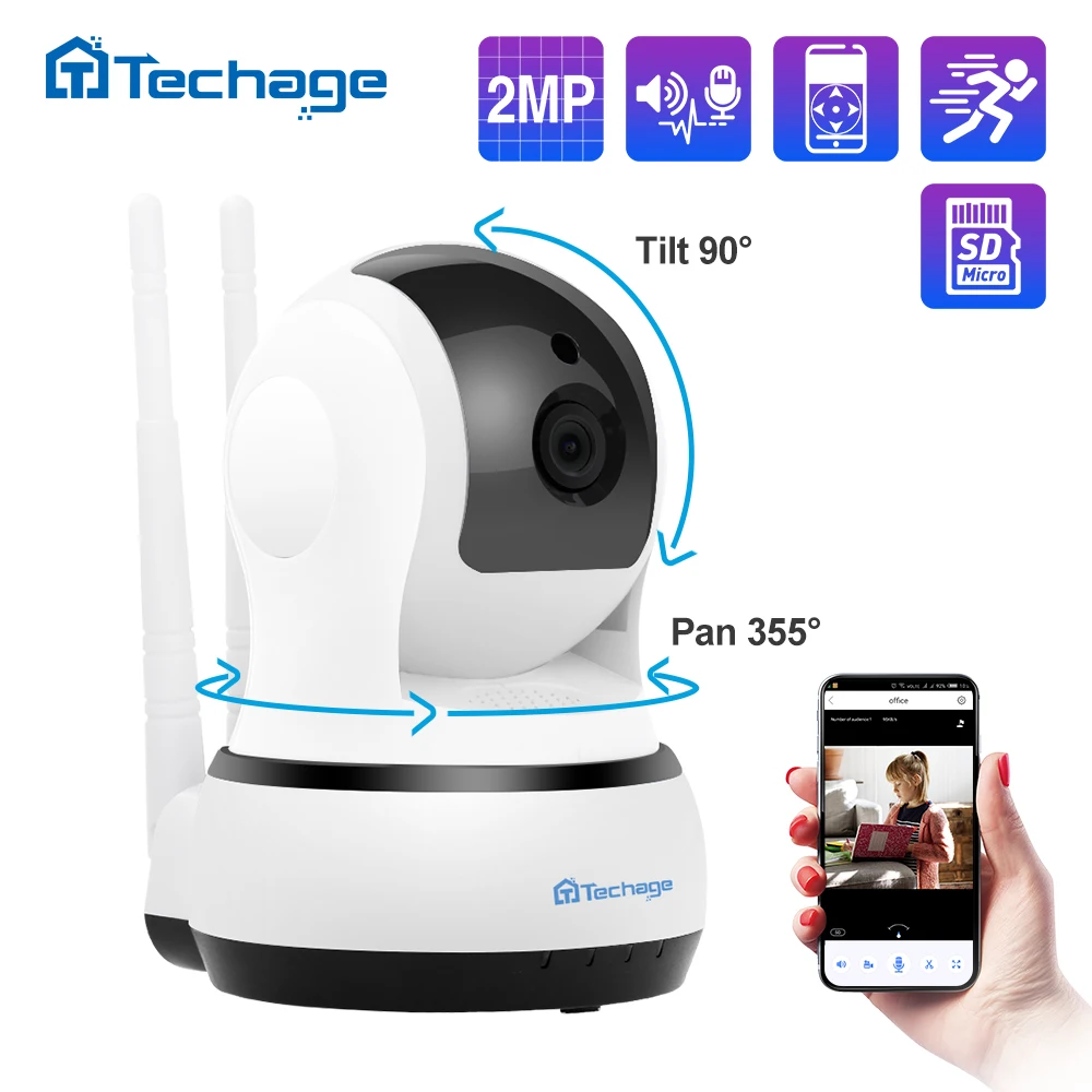 Беспроводная IP камера Techage 1080P 2 МП двусторонняя аудиосвязь видеонаблюдения с Wi Fi