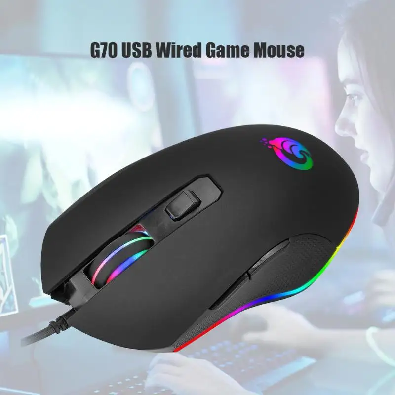 Проводная игровая мышь G70 USB 1 5 м с RGB подсветкой 6 кнопок компьютерная 3600DPI мышка