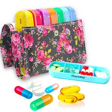 

7 Day Weekly Purse Daily Pills Box Rose Pattern Medicine Holder Organizer Splitter Plastic Waterproof Portable Container Case