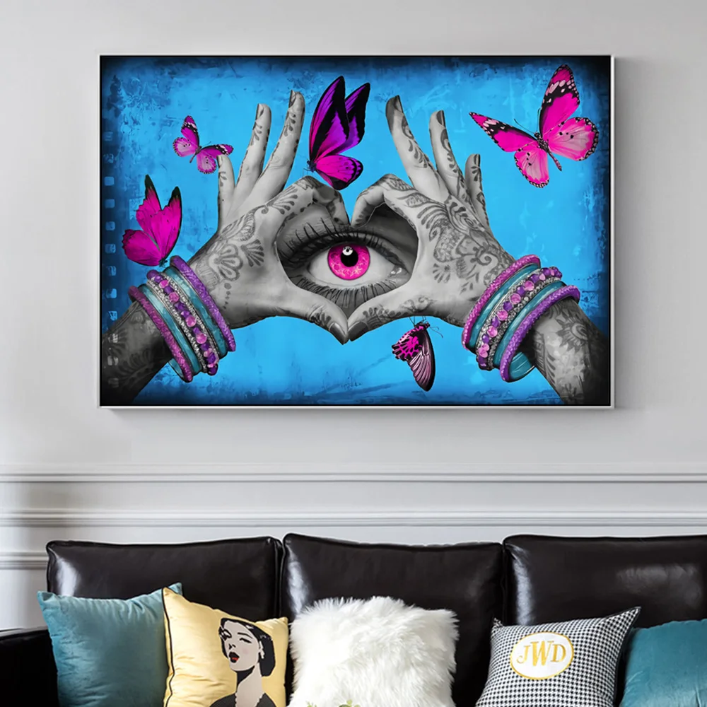 

Abstract Graffiti Loving Gesture With Butterfly Eye Canvas Wall Painting Art Prints Street Art Posters Modern Decorative Picture