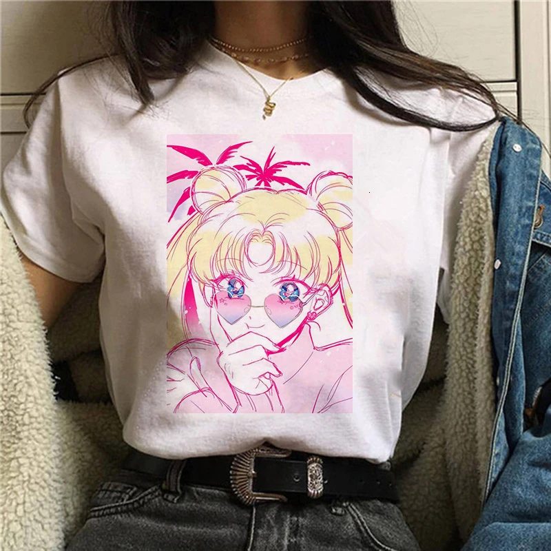 Сейлор Мун 90s забавная Футболка Harajuku одежда футболка Эстетическая кошка аниме Женская милая женская футболка Kawaii футболки Мода Ullzang - Цвет: 1196