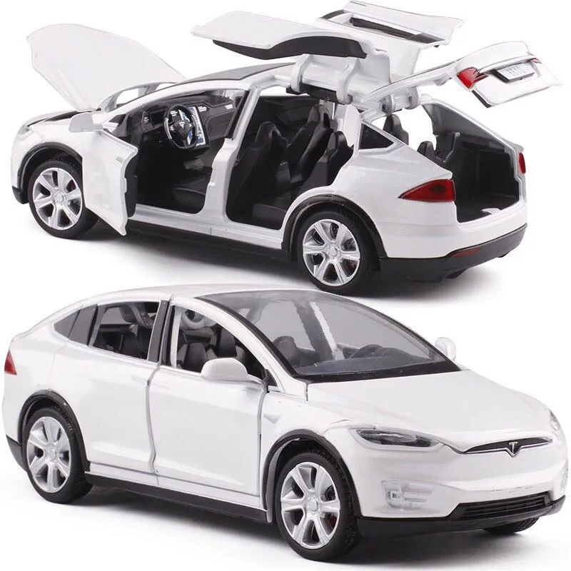 

New Styles 1:32 Tesla MODEL X 90 Car Models 3 Color Car Model with Sound Light Pull Back Toys For Children Gifts