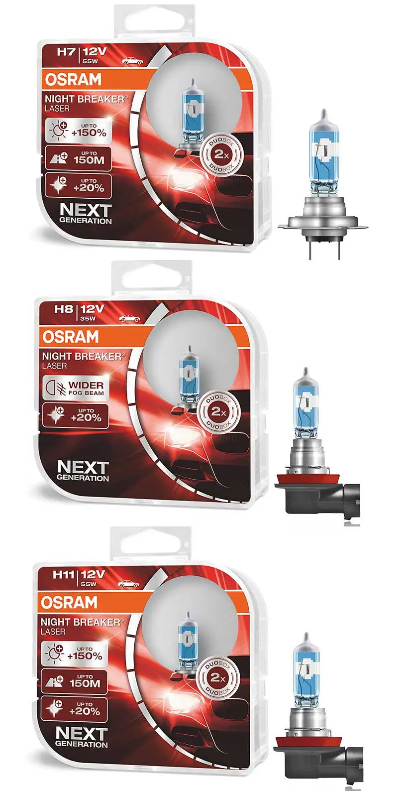 Лампа Ксеноновая OSRAM Night Breaker лазерной фар H7 12В 55 Вт 3700K H1 H3 H4 H8 H11 9005 9006 HB3 HB4 галогенных ламп+ 150% яркий