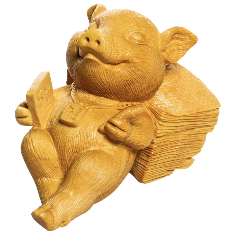 

Boxwood 5cm 11cm Pig Sculpture Wood Diligent Piggy Animal Statue Lucky Home Decor