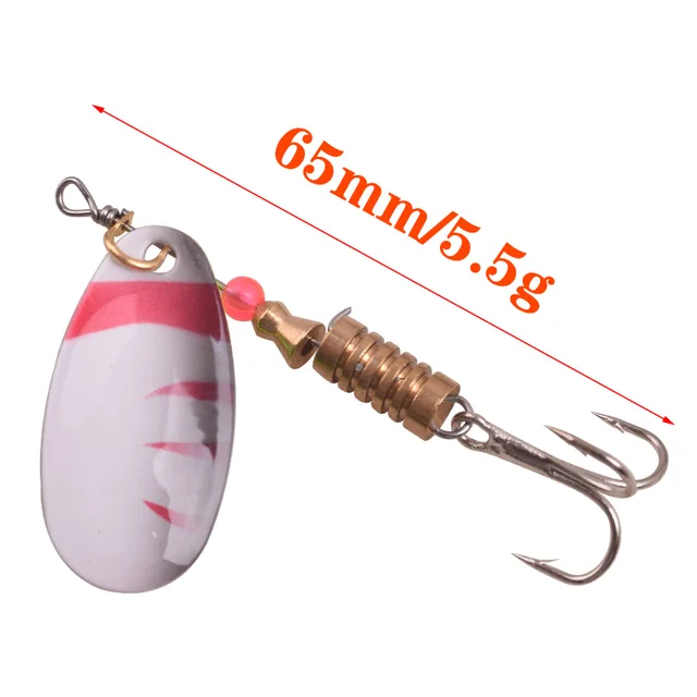 WDAIREN Rotating Spinner Fishing Lure 2.5g 3.5g 5.5g Spoon Sequins Metal Hard Bait Treble Hooks Wobblers Bass Pesca Tackle 65mm 5.5g