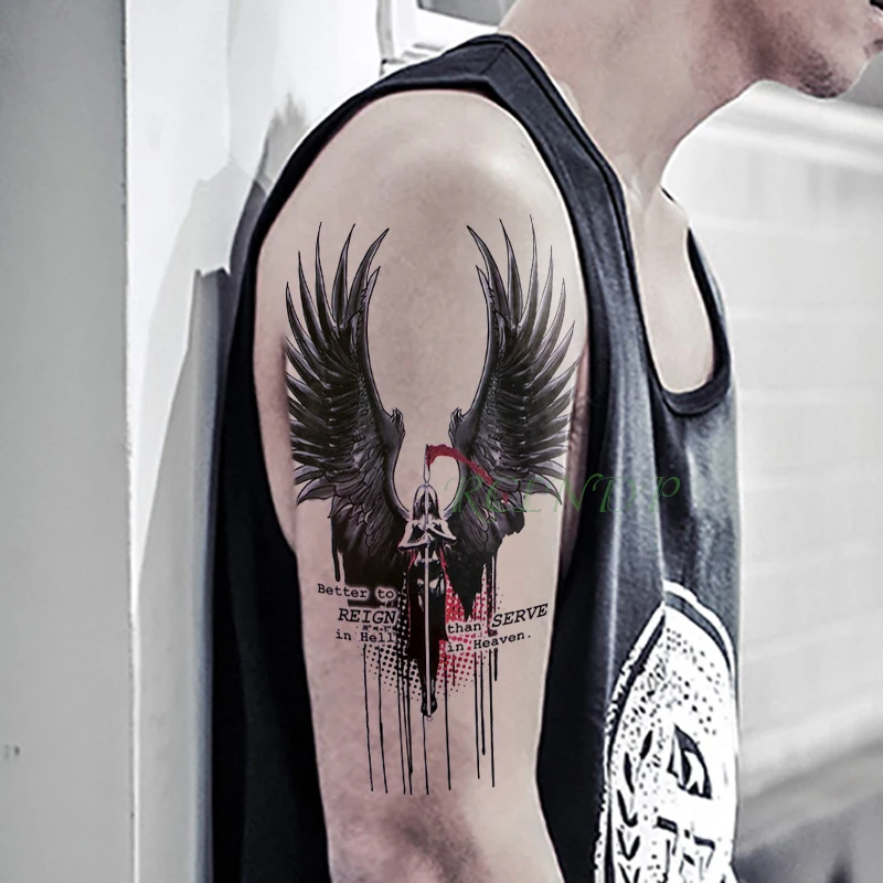 Водостойкая временная татуировка наклейка божественные Крылья Ангела тату стикер s флэш-тату поддельные татуировки для девушек женщин Леди 7 - Цвет: Черный