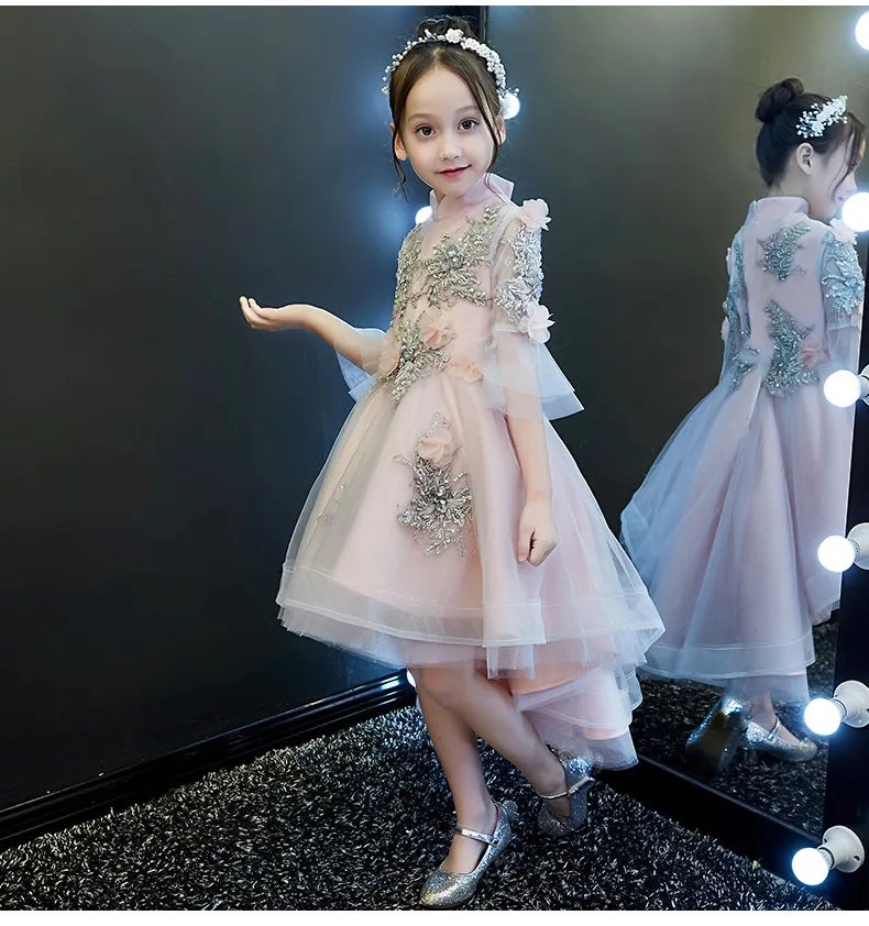 Коллекция года, детское платье принцессы Пышное трикотажное платье с цветочным рисунком для девочек, фортепиано костюм для подиума, вечернее платье
