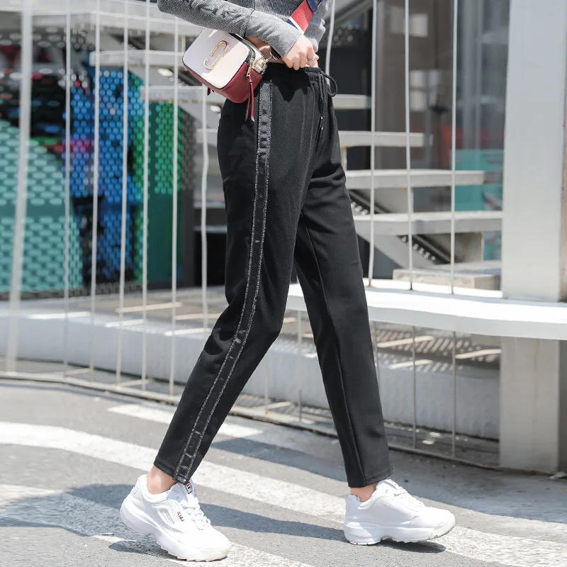 

Xisteps Autumn Sweatpants Women Casual Harem Pants Loose Trousers For Women Patchwork Striped High Waist Female Trousers