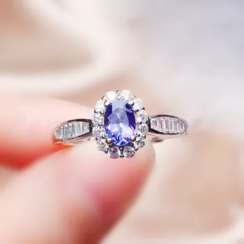 

Natural authentic tanzanite ring Free shipping 925 sterling silver Fine jewelry Per jewelry 0.55ct gemstone #R99191