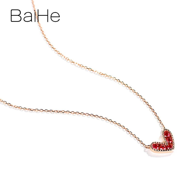 BAIHE Solid 18K розовое золото(AU750) Сертифицированный 0.16ct круглый натуральный рубис помолвка модные ювелирные изделия Подарочные ожерелья